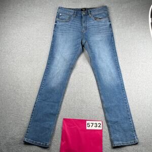 Forever 21 Mens Denim Jeans Slim Size 32 Light Blue Distressed Stretch